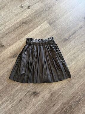 Zara Pleated Faux Leather Mini Skirt - Black